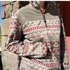 Roper Men's Olive & Red Aztec Micro Fleece Pullover
